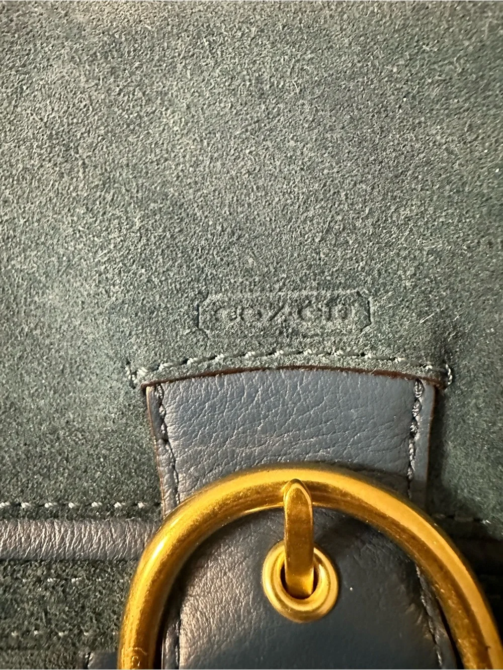 Coach Campbell Izzy Suede Satchel F25300 Teal Blue Leather Crossbody Bag